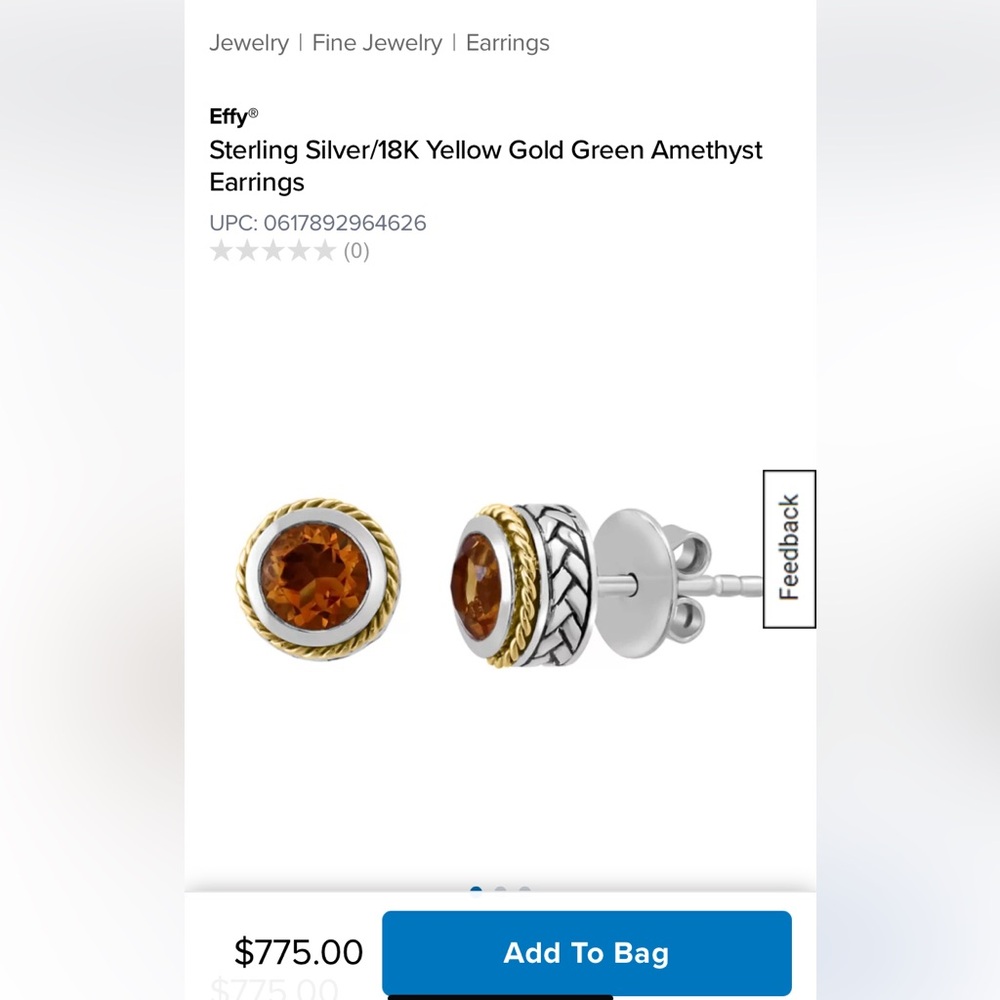 Effy Sterling Silver and Gold Citrine Earrings